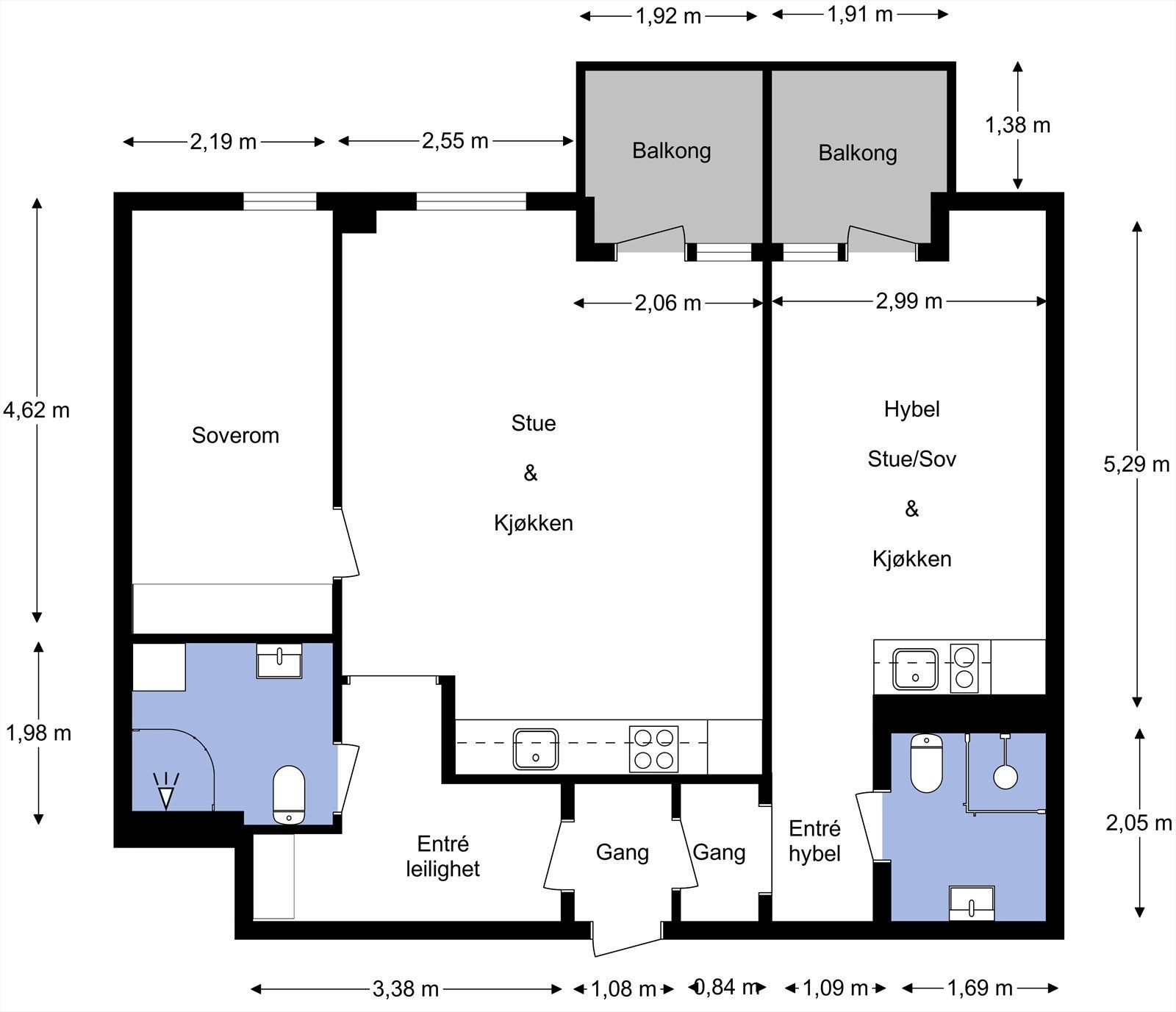 Plantegning med mål fra takstmann - Toftes gate 15 B Galleribilde
