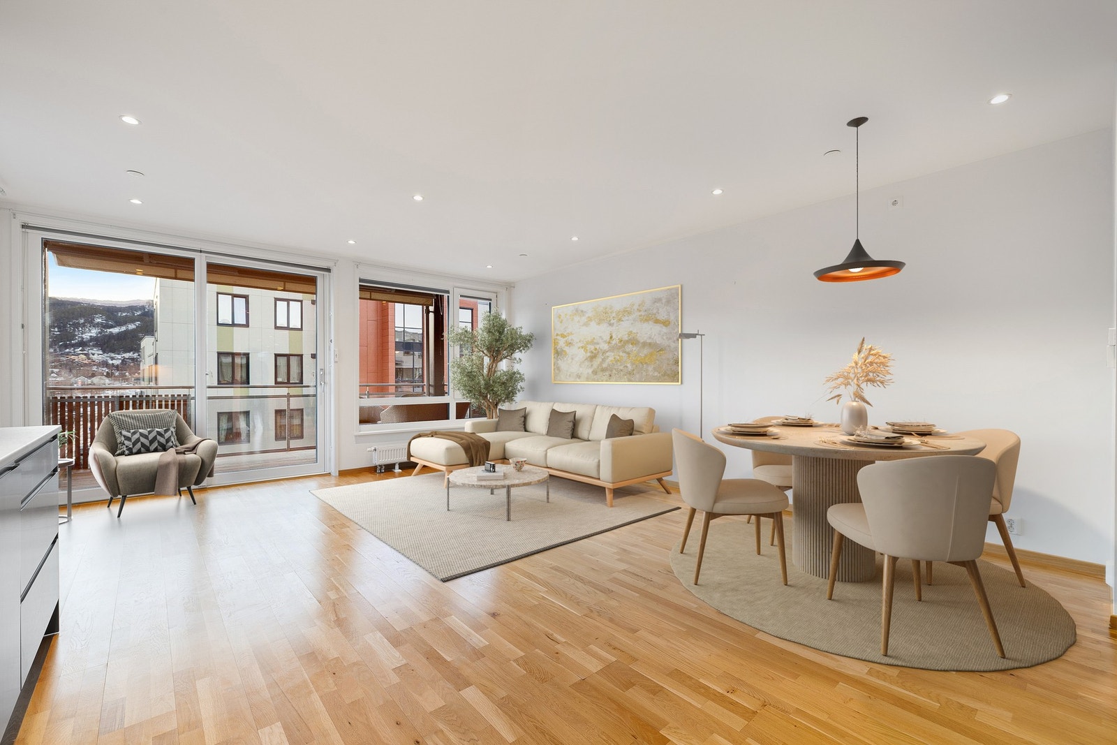 Praktisk og arealeffektiv stue/kjøkken planløsning på 30 kvm. Galleribilde