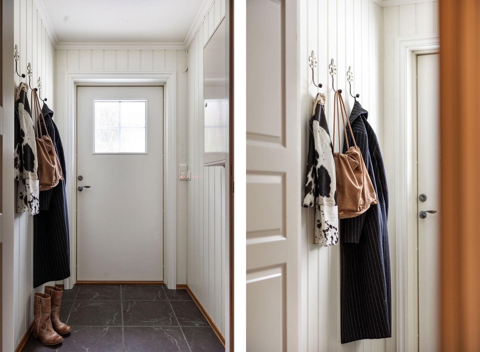 Velkommen inn! Gang med plass til oppheng for yttertøy. Det er varme i gulvet. Galleribilde