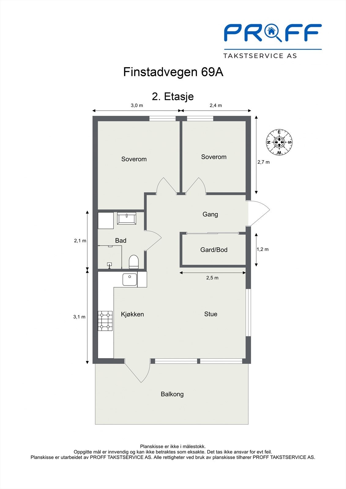 Planløsning av boligen som ligger fint til i 2. etasje. Galleribilde