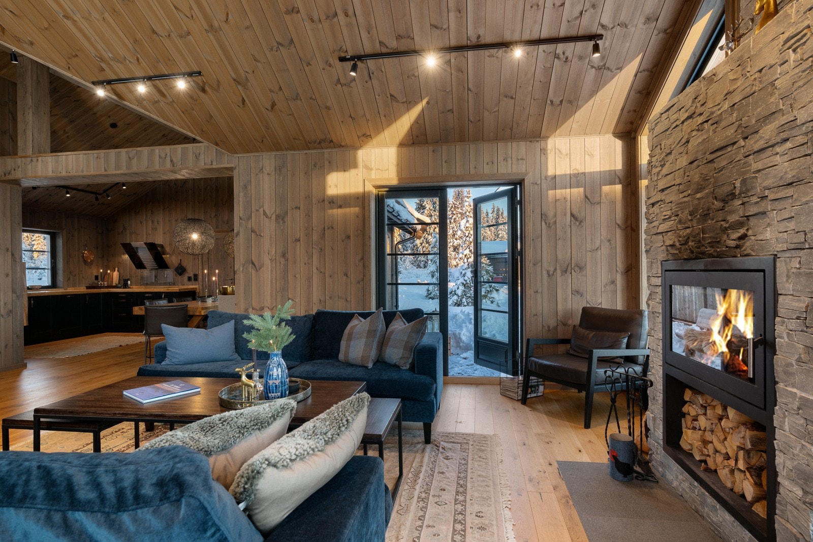 Det er to utganger fra stue til uteplassene på hytta. Galleribilde