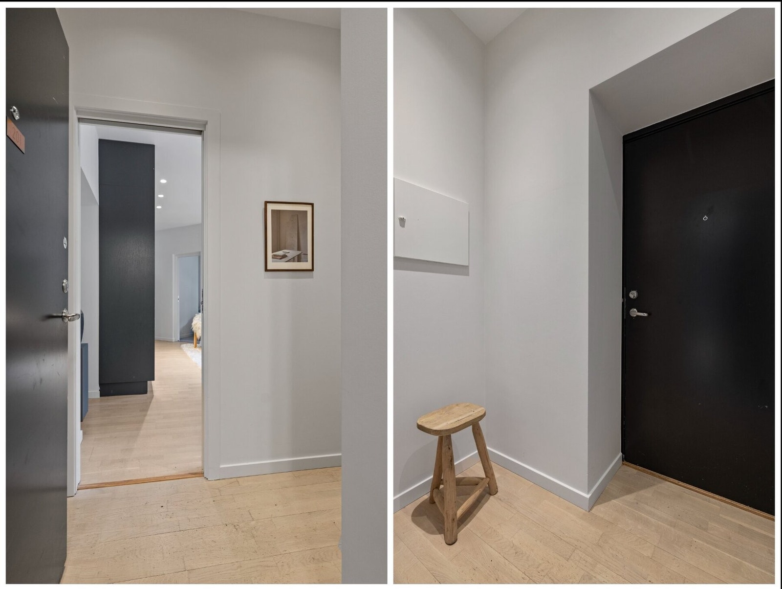 Hyggelig entré som gir et godt førsteinntrykk og fungerer som det naturlige knutepunktet i leiligheten. Galleribilde