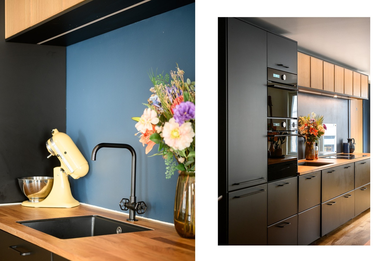 Integrerte hvitevarer inkluderer induksjonstopp, stekeovn med dampfunksjon, kombiovn (ovn og mikrobølgeovn i ett) og kombiskap. Galleribilde