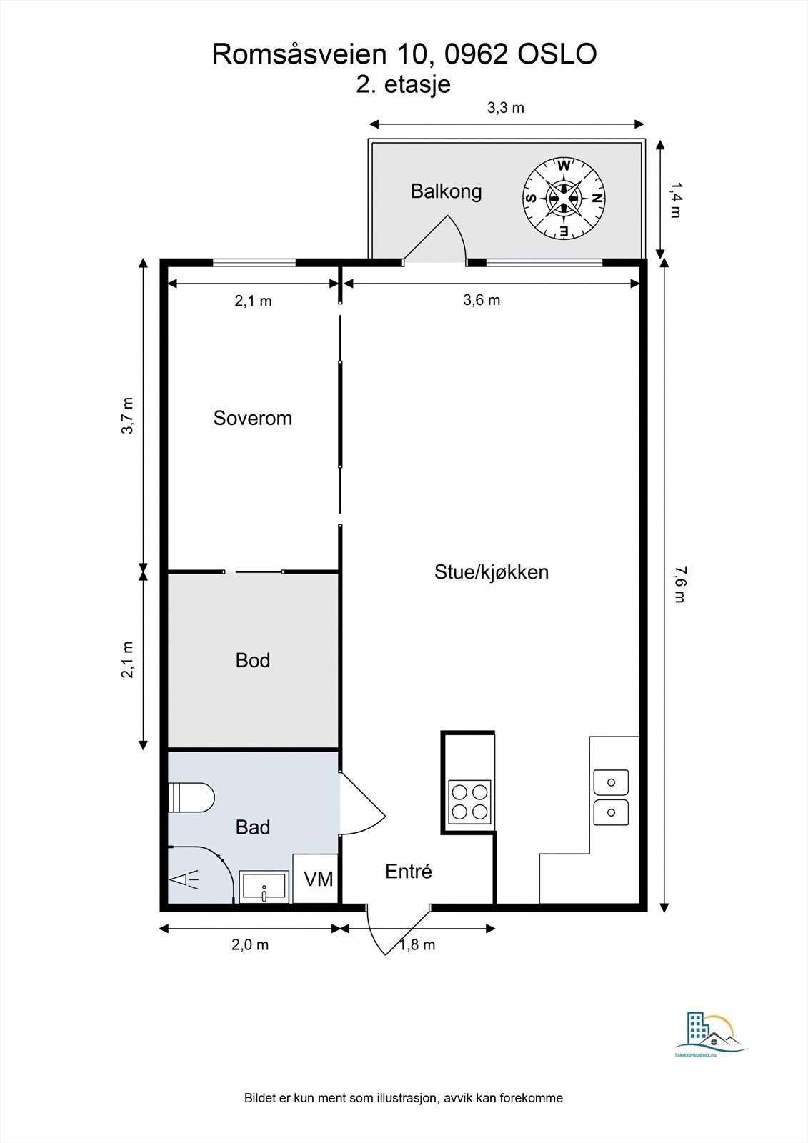 Boligen har en praktisk planløsning med åpen stue- og kjøkkenløsning, soverom, bad og bod. Galleribilde