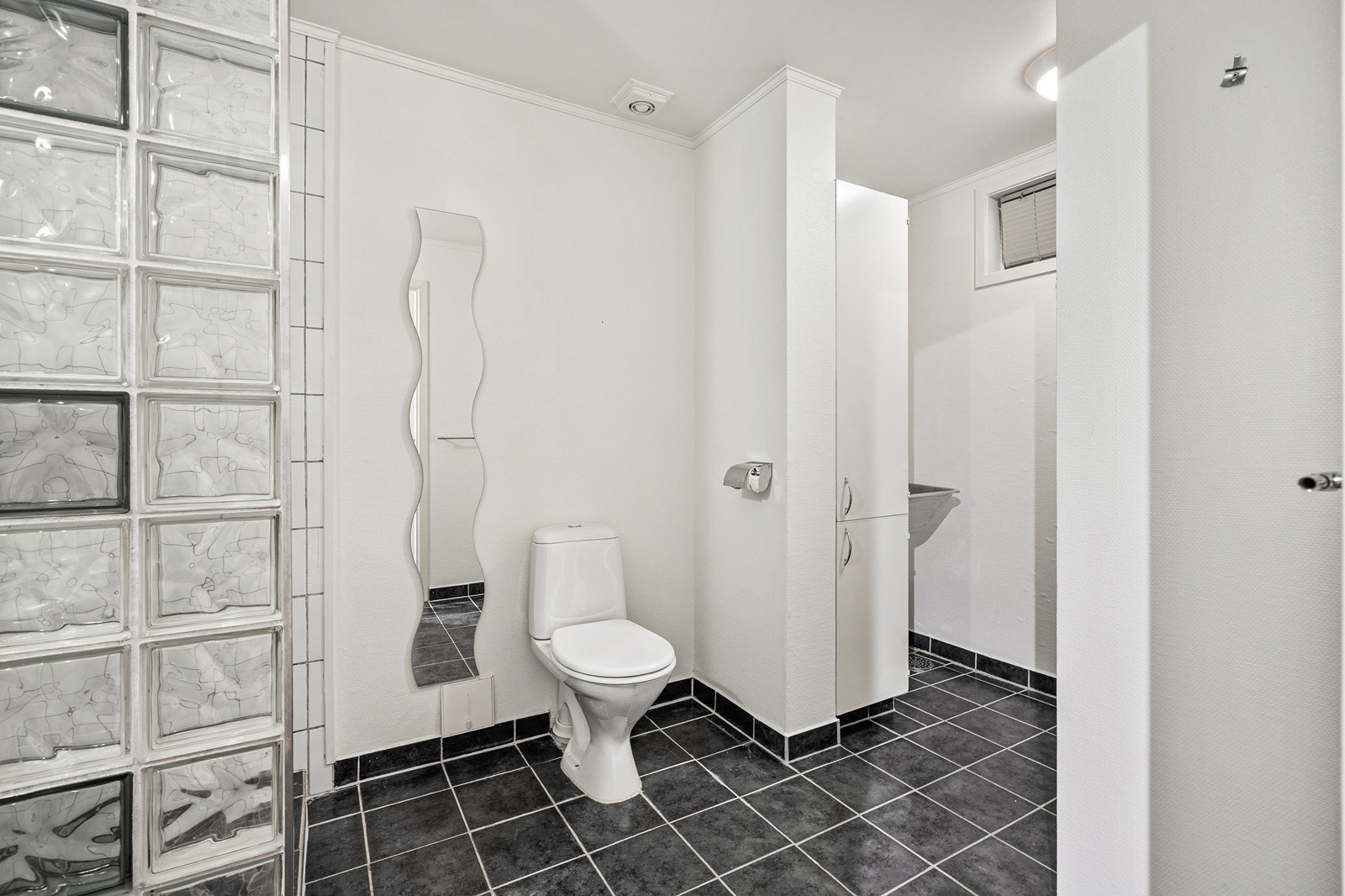 - Innredet med toalett, servantmøbel, dusjhjørne og opplegg for vaskemaskin - Galleribilde