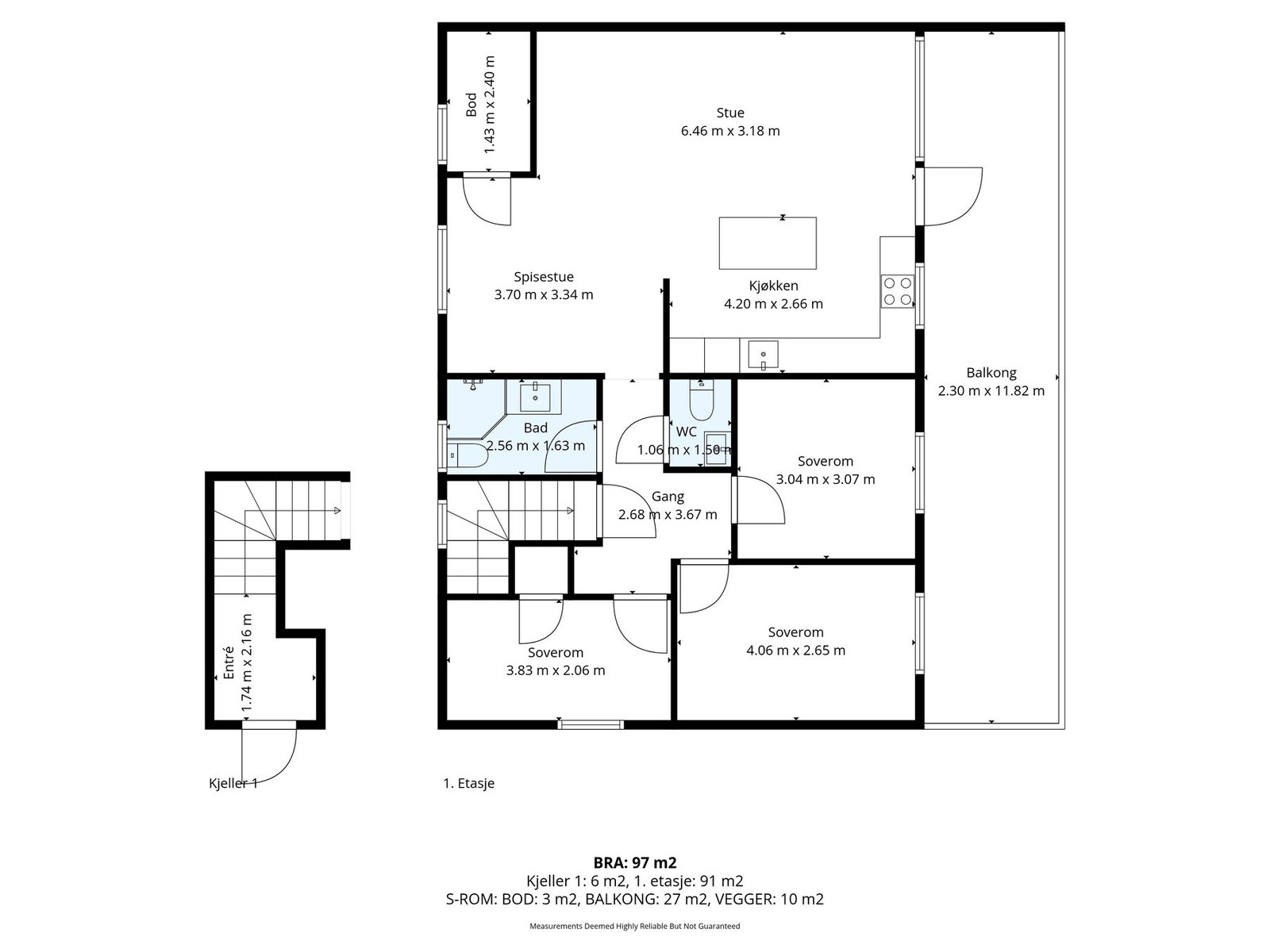 Plantegning med mål. Galleribilde