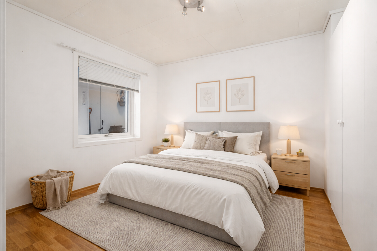 Soverom digitalt møblert med KI. Galleribilde