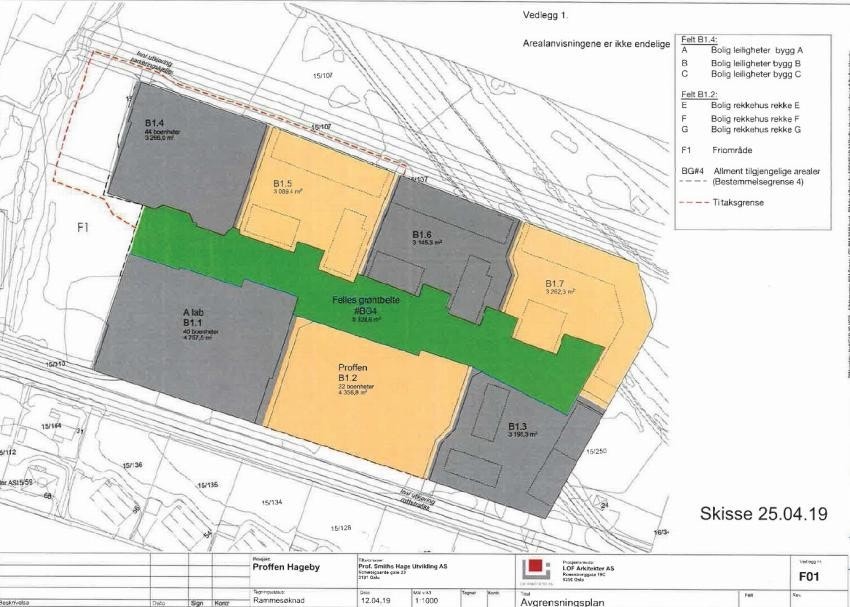 Hvert sameie har driftsansvar og eierskap til grøntareal innenfor sitt eget delfelt (B1.2) | hovedbølet, markert i grønt, er felles og driftes etter en fordelingsnøkkel mellom sameiene Galleribilde