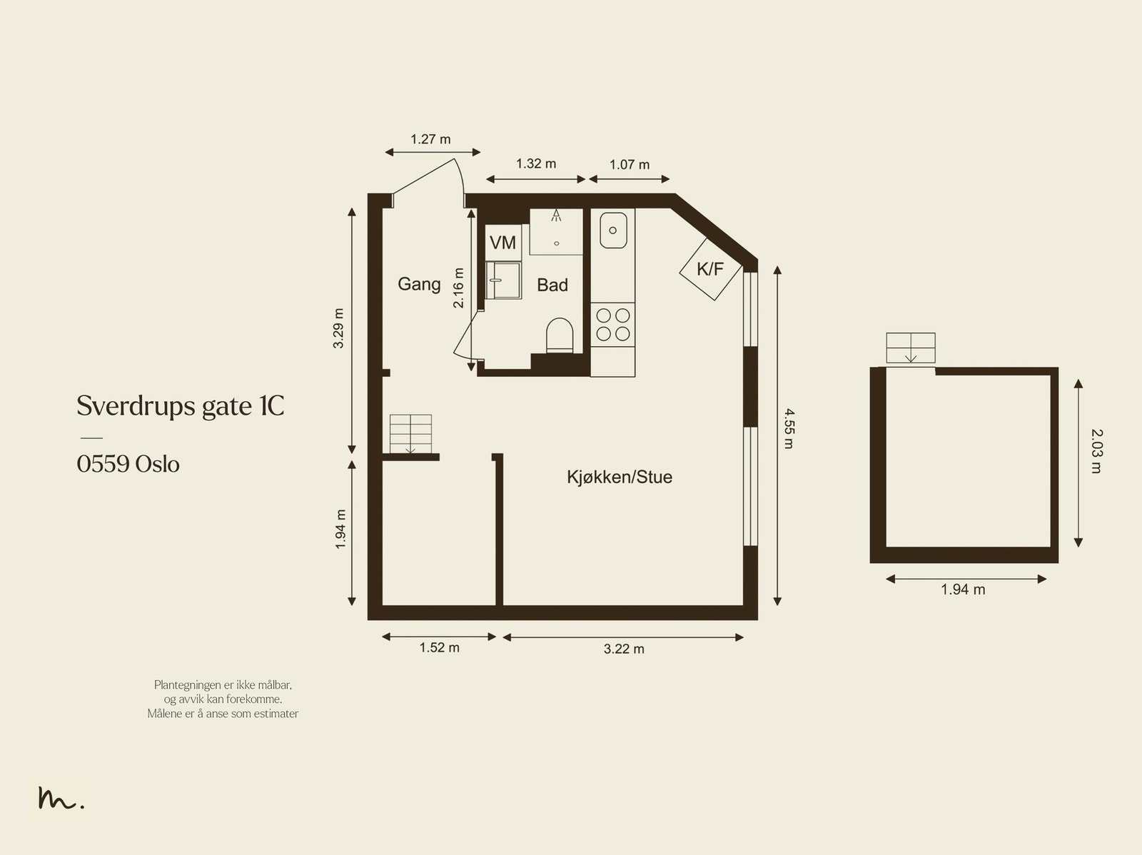 Praktisk studioleilighet med skjermet beliggenhet i indre gård. Galleribilde