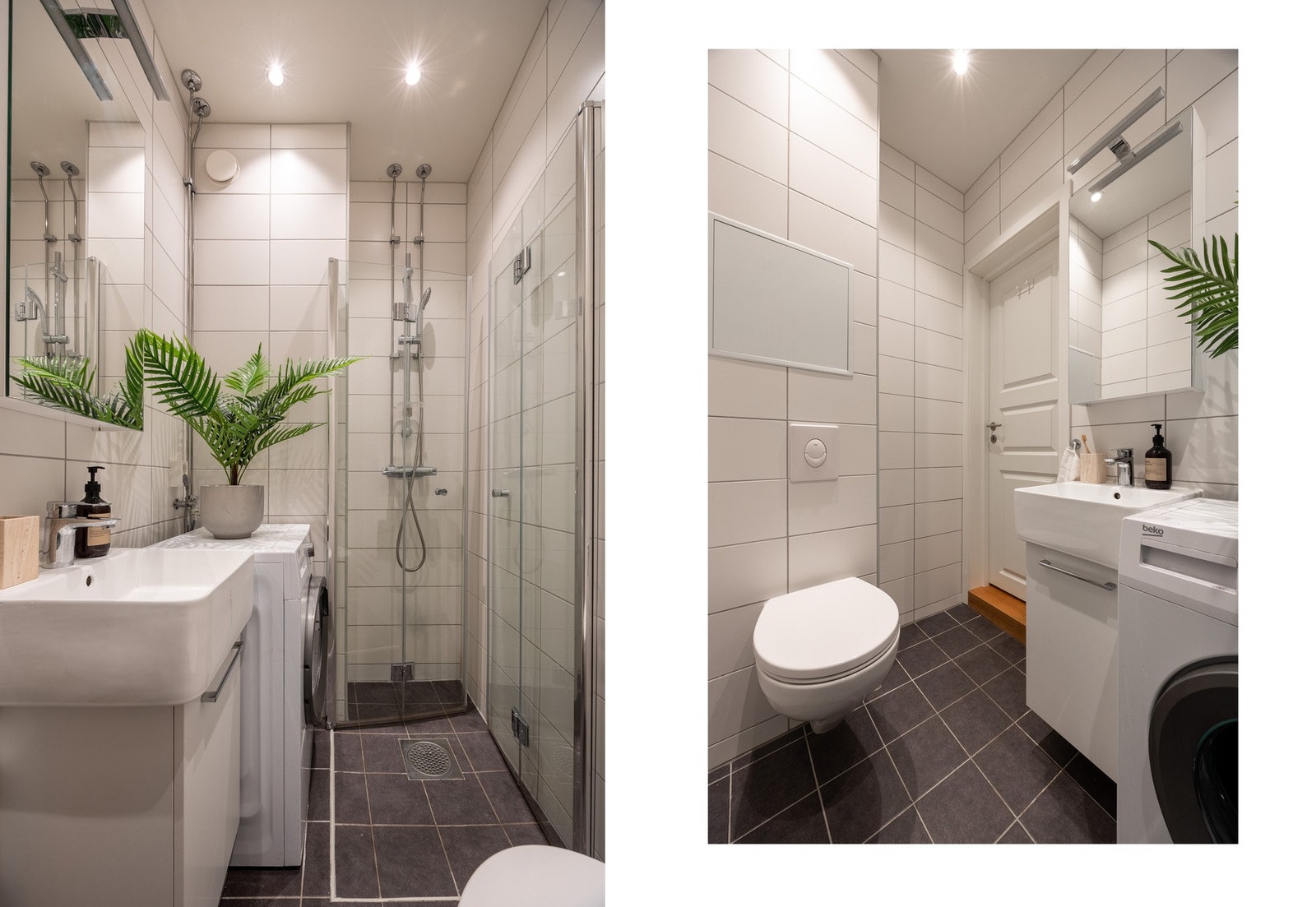 Stilrent baderom fra 2023 med varmekabler. Varmtvann er inkl. Opplegg for vaskemaskin. Galleribilde