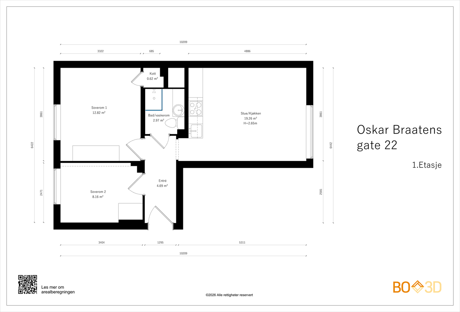 Nå har du oversikten. I tillegg disponerer leiligheten loftsbod på ca. 3 m² (6m² gulvareal) og 3 m² i kjeller. Galleribilde