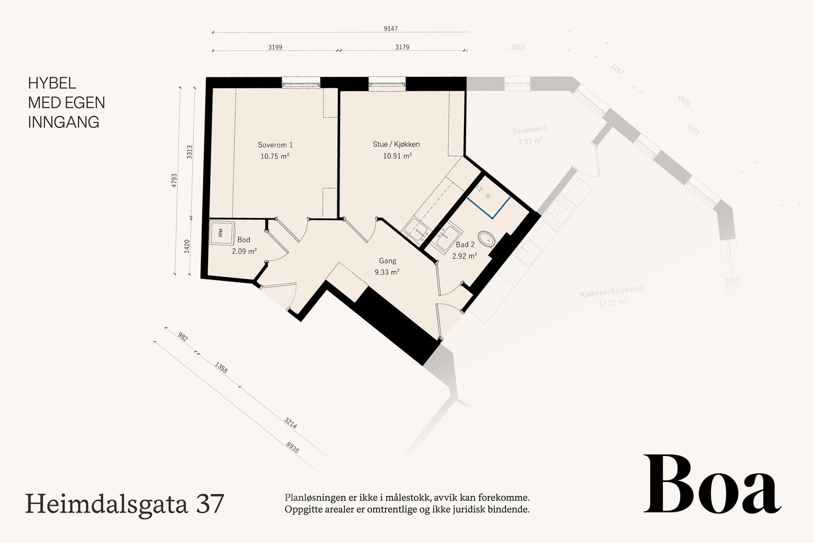Skattefri leieinntekt: Mulighet for å leie ut separat 2-roms hybel. Galleribilde