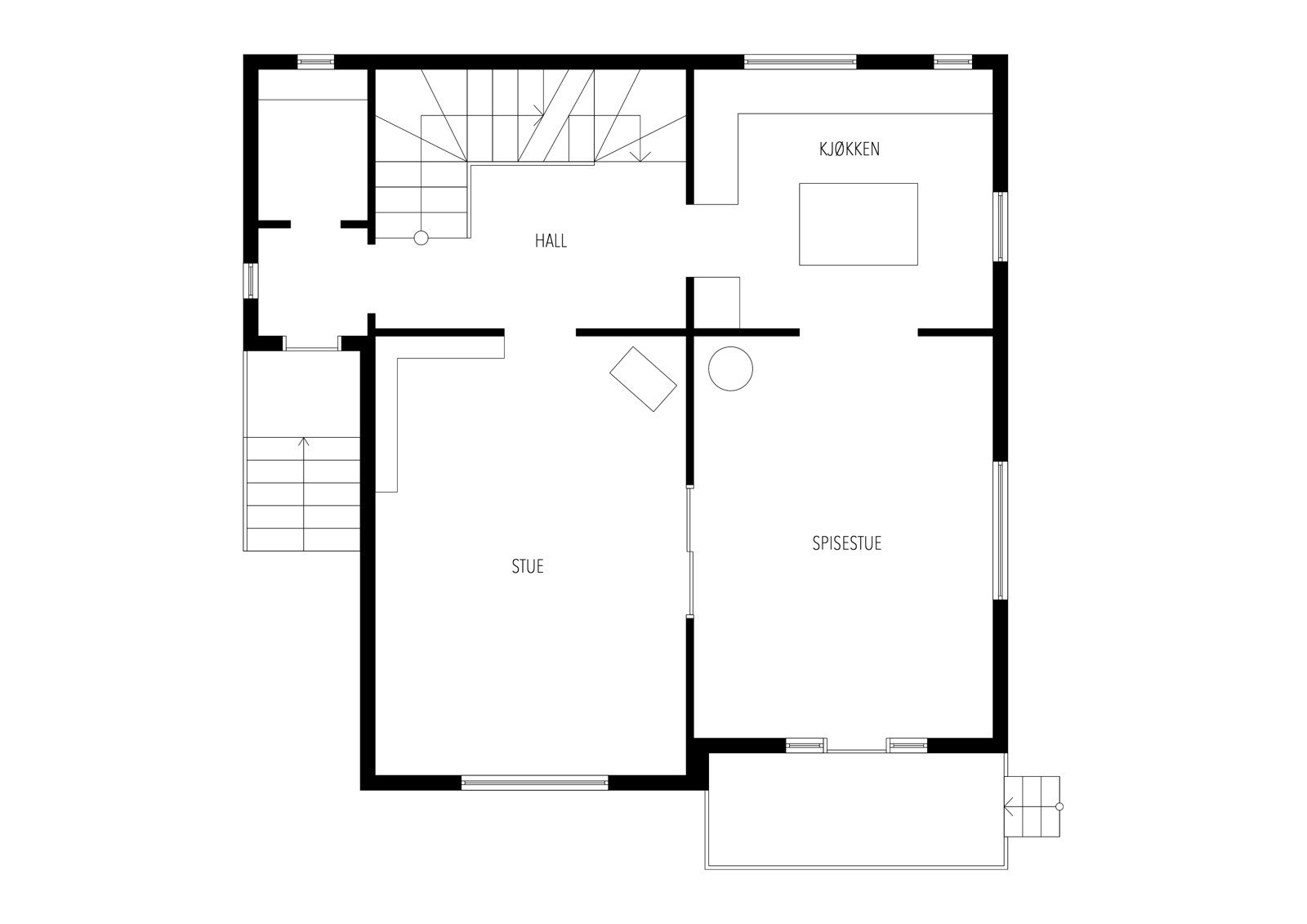 Plantegning 1. etasje Galleribilde