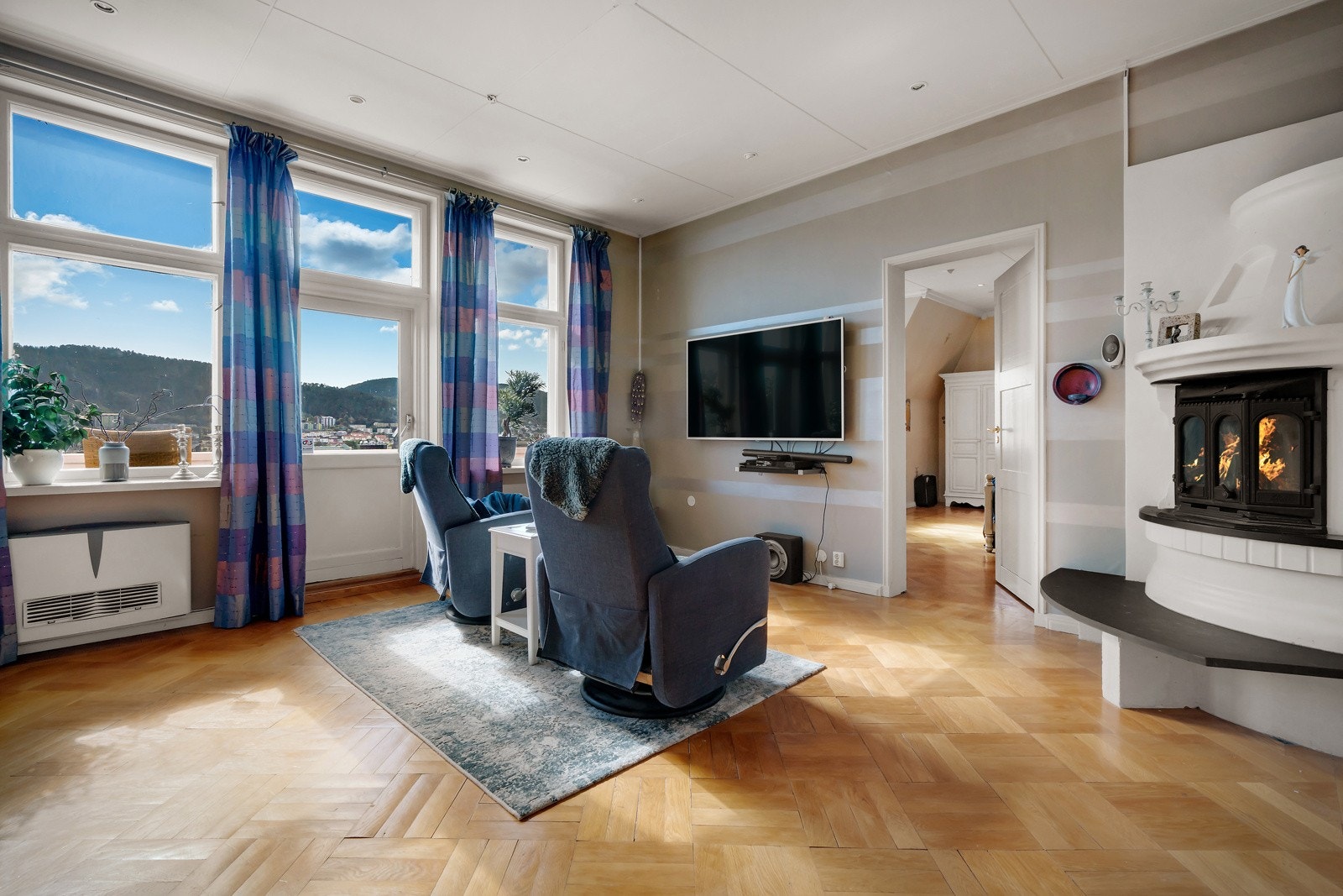 - TV-stue med ildsted - Galleribilde