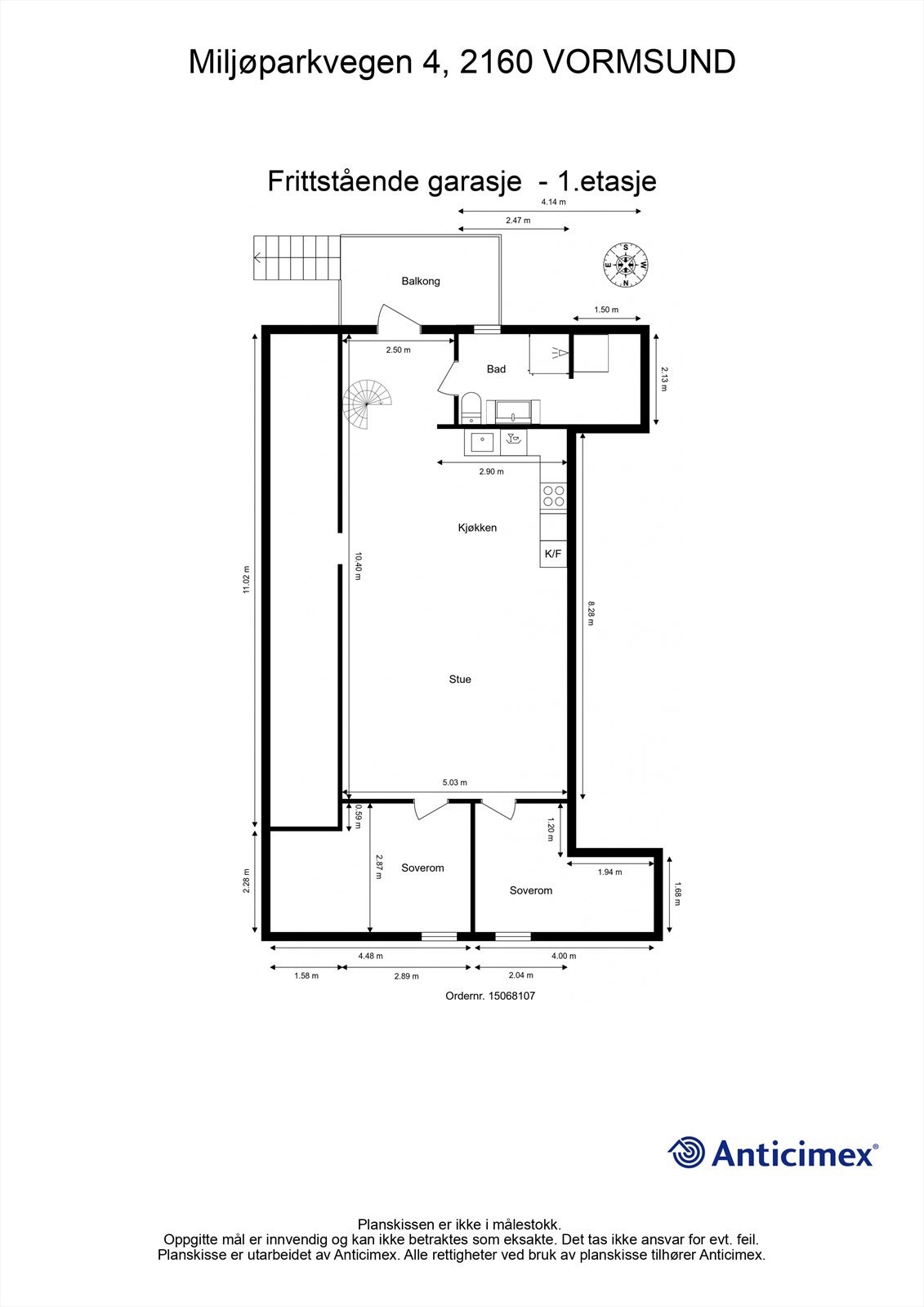 Plantegning utleieleilighet over garasjen. Galleribilde