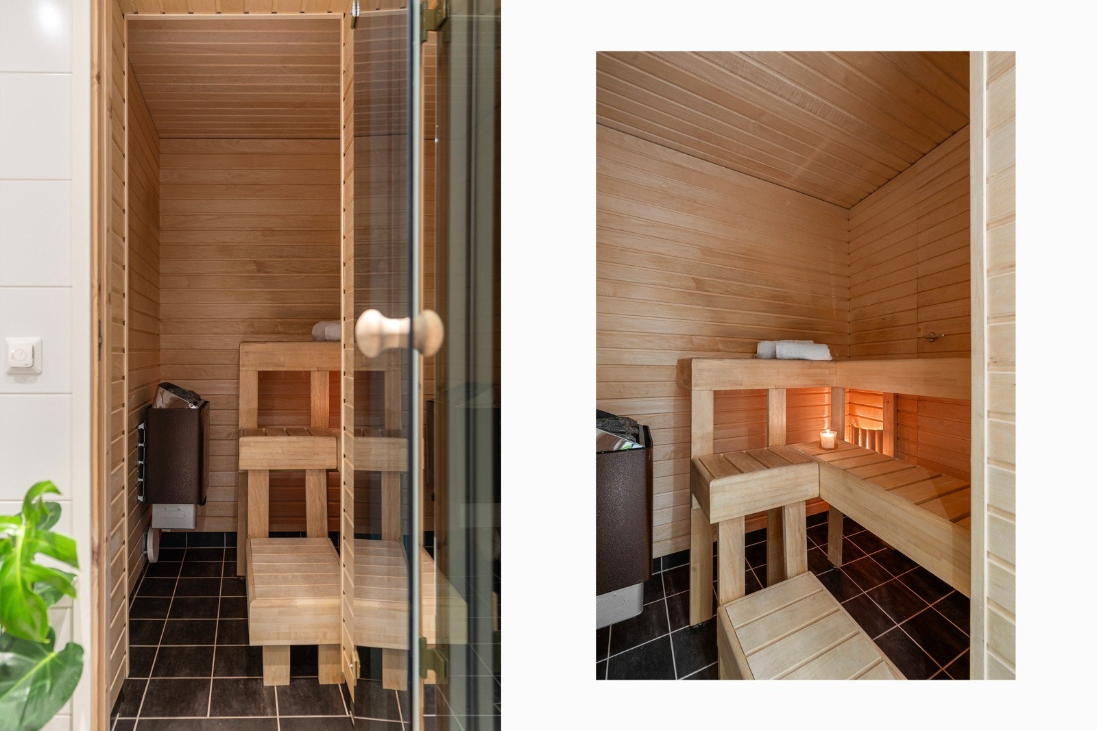 Herlig badstu med sittebenker og elektrisk badstuovn, som gir ekstra velvære!