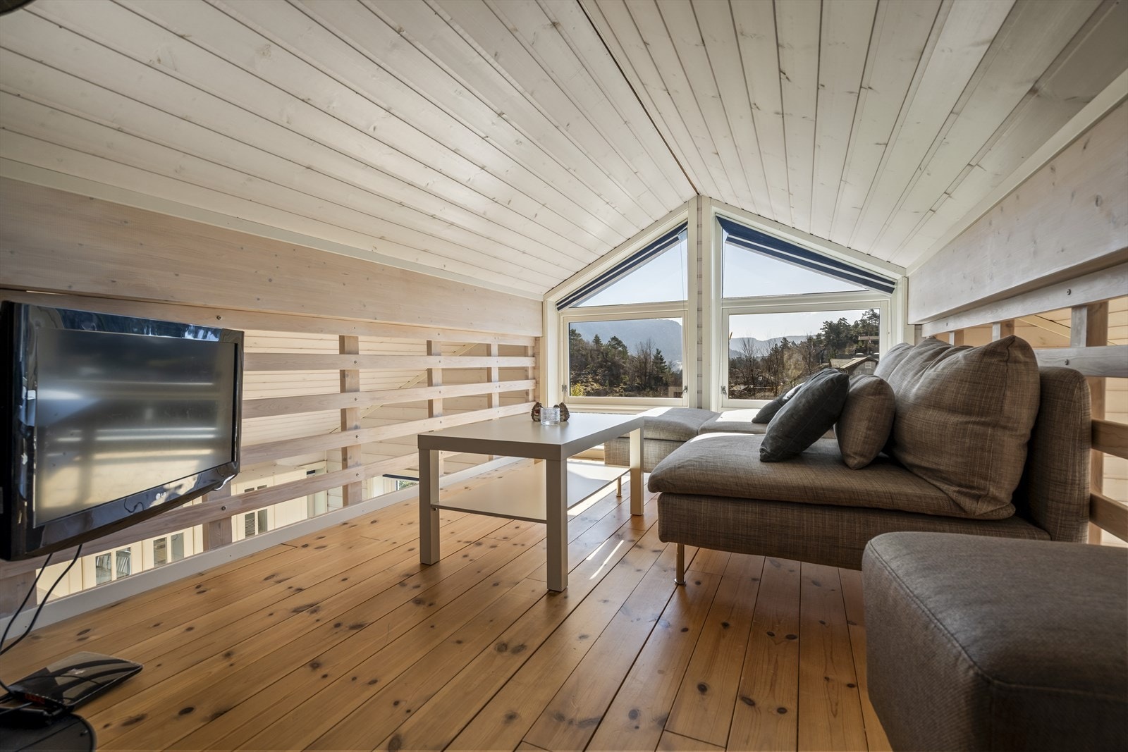 Hyggelig hems med sengeplasser i den ene delen og loftstue i motsatt ende. Galleribilde