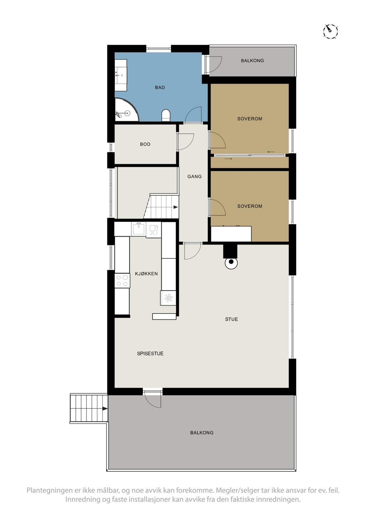 Hoveddelen i andre etasje har en arealeffektiv planløsning med to soverom og åpen stue- og kjøkkenløsning. Galleribilde