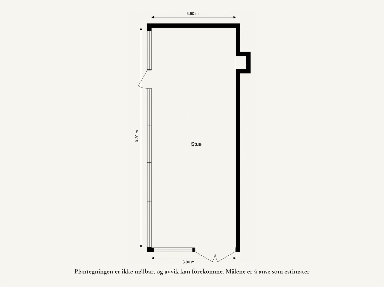 Plantegning halvplan med stue. ca 40 kvm. Galleribilde