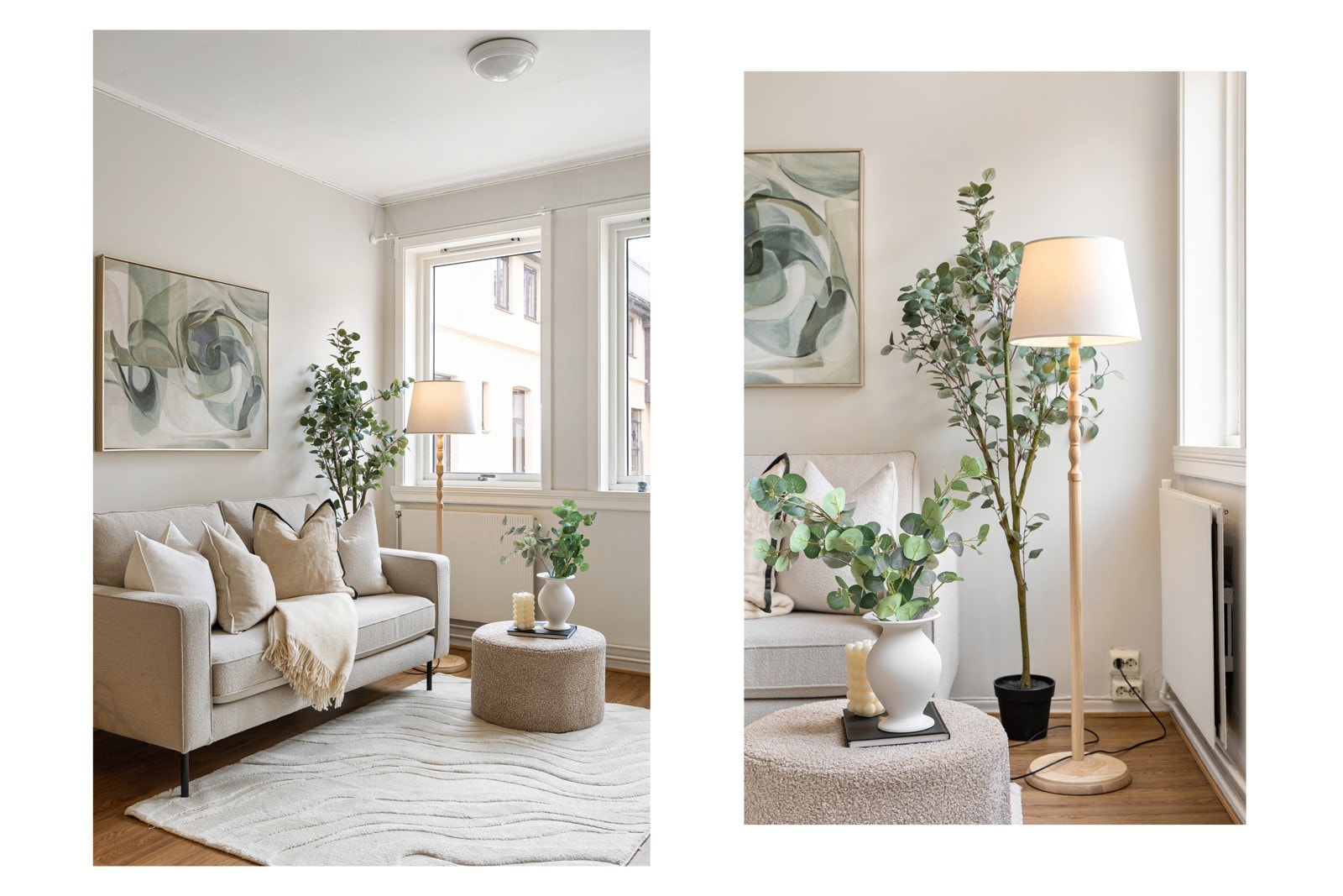 Stuen har plass til sofagruppe med tilhørende møblement og spisebord Galleribilde