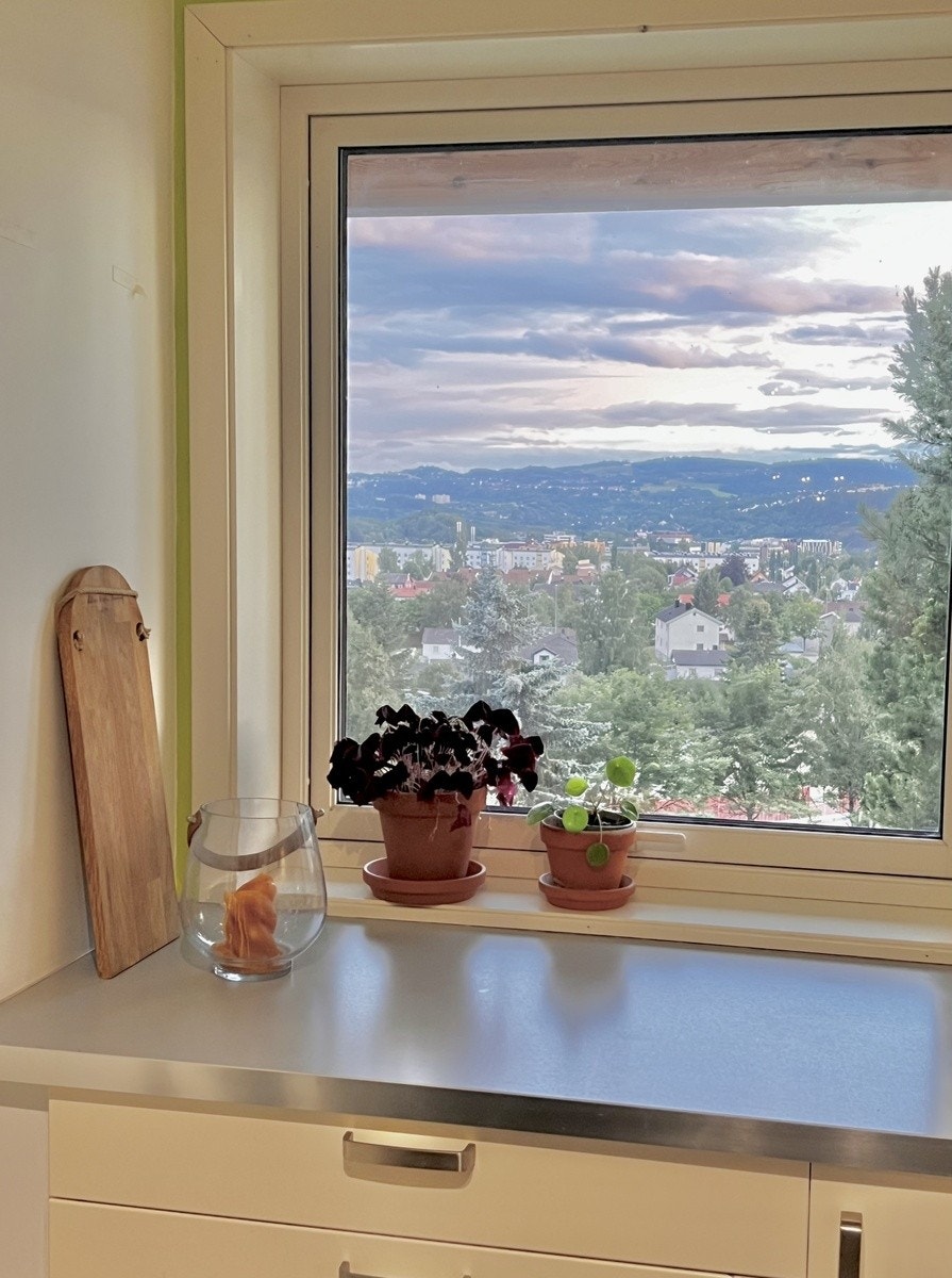 Romslig kjøkken med fin utsikt og alle hvitevarer Galleribilde