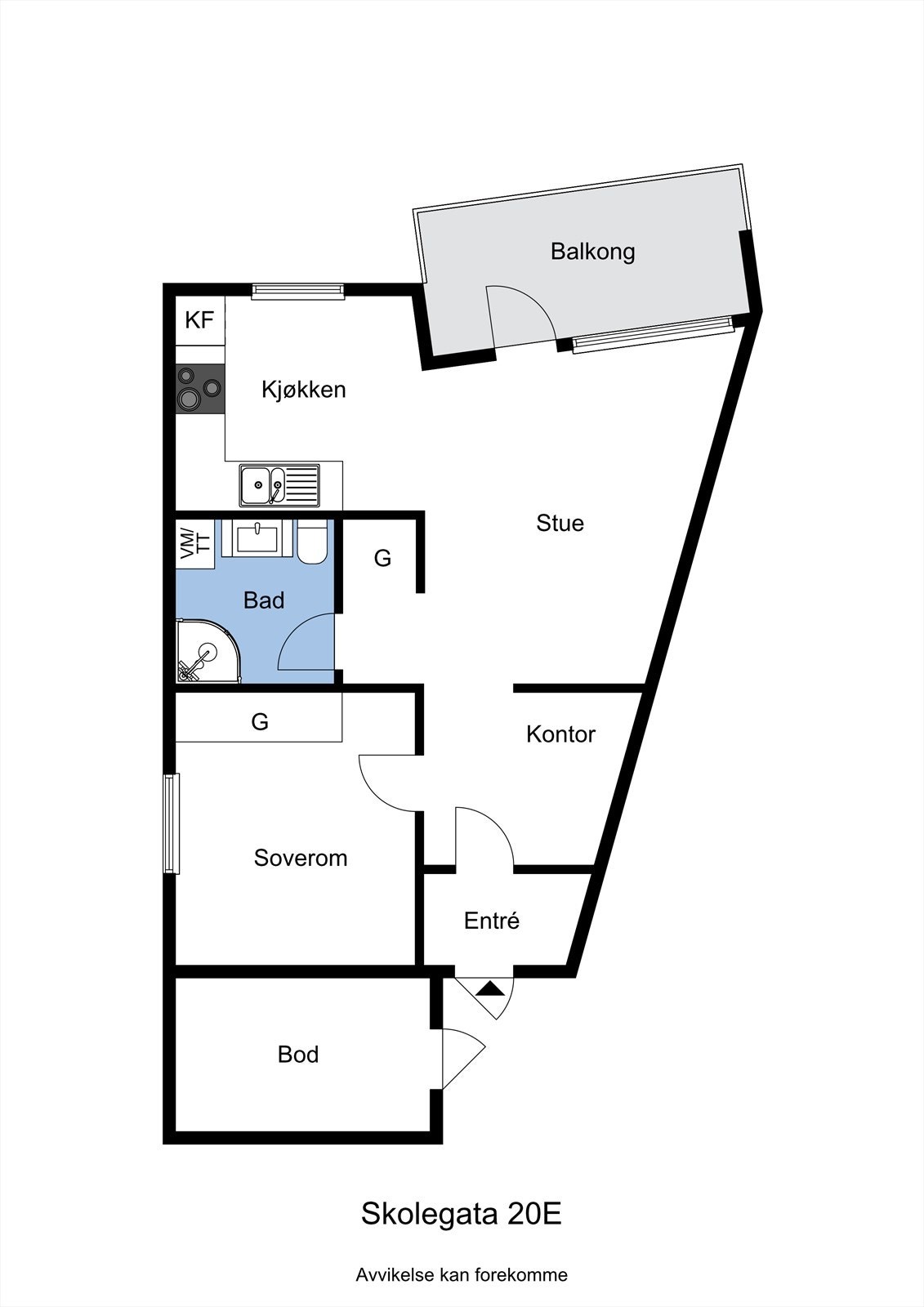 Planskisse av leiligheten. Totalt areal for leiligheten er 48 m2. Galleribilde