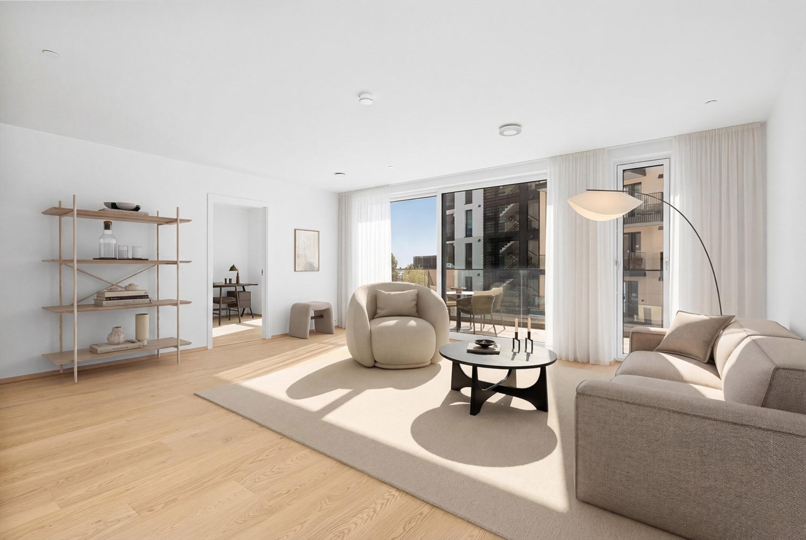 Romslig stue (digital møblert) Galleribilde