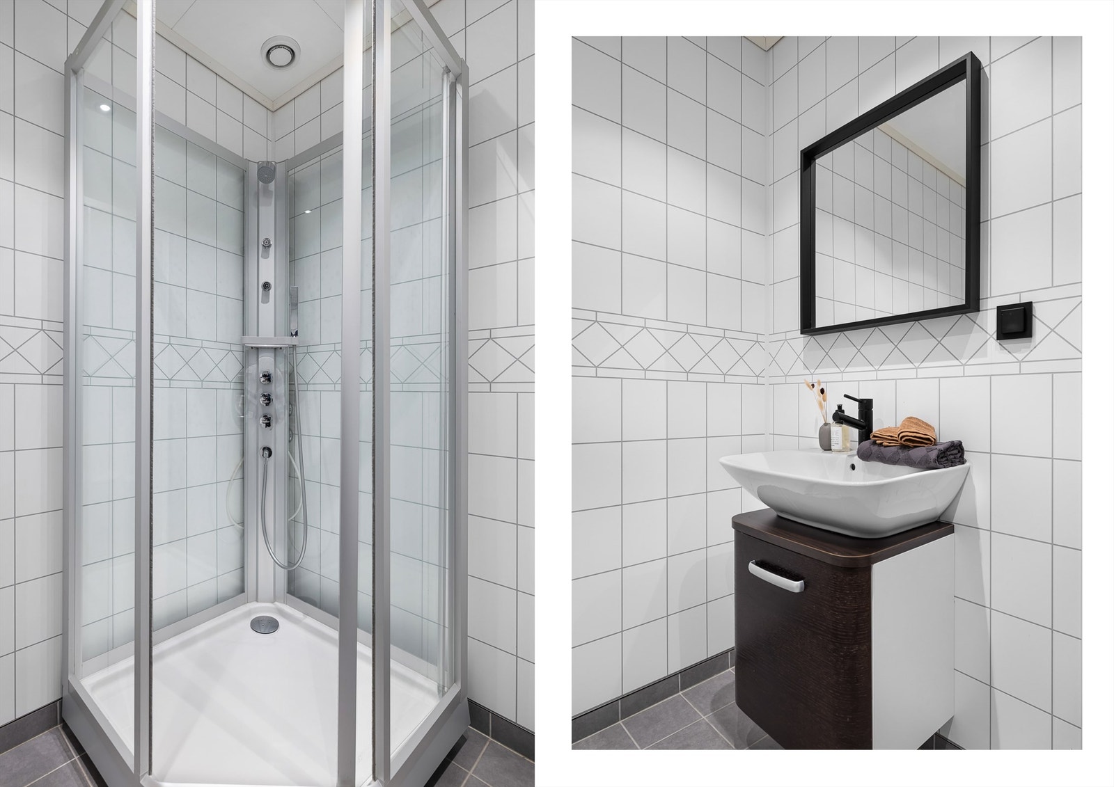 Dusjkabinett og servant med underskap Galleribilde