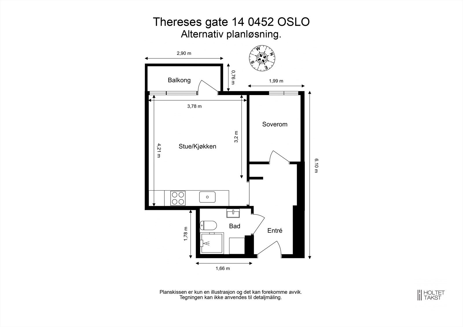 Alternativ planløsning med vegg og dør inn til soverom. Galleribilde