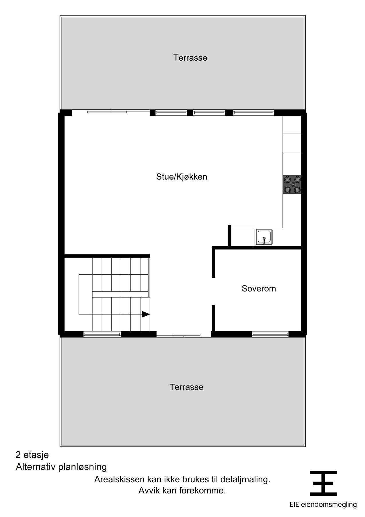 Alternativ plantegning for deg som ønsker heller å etablere et ekstra soverom. Galleribilde