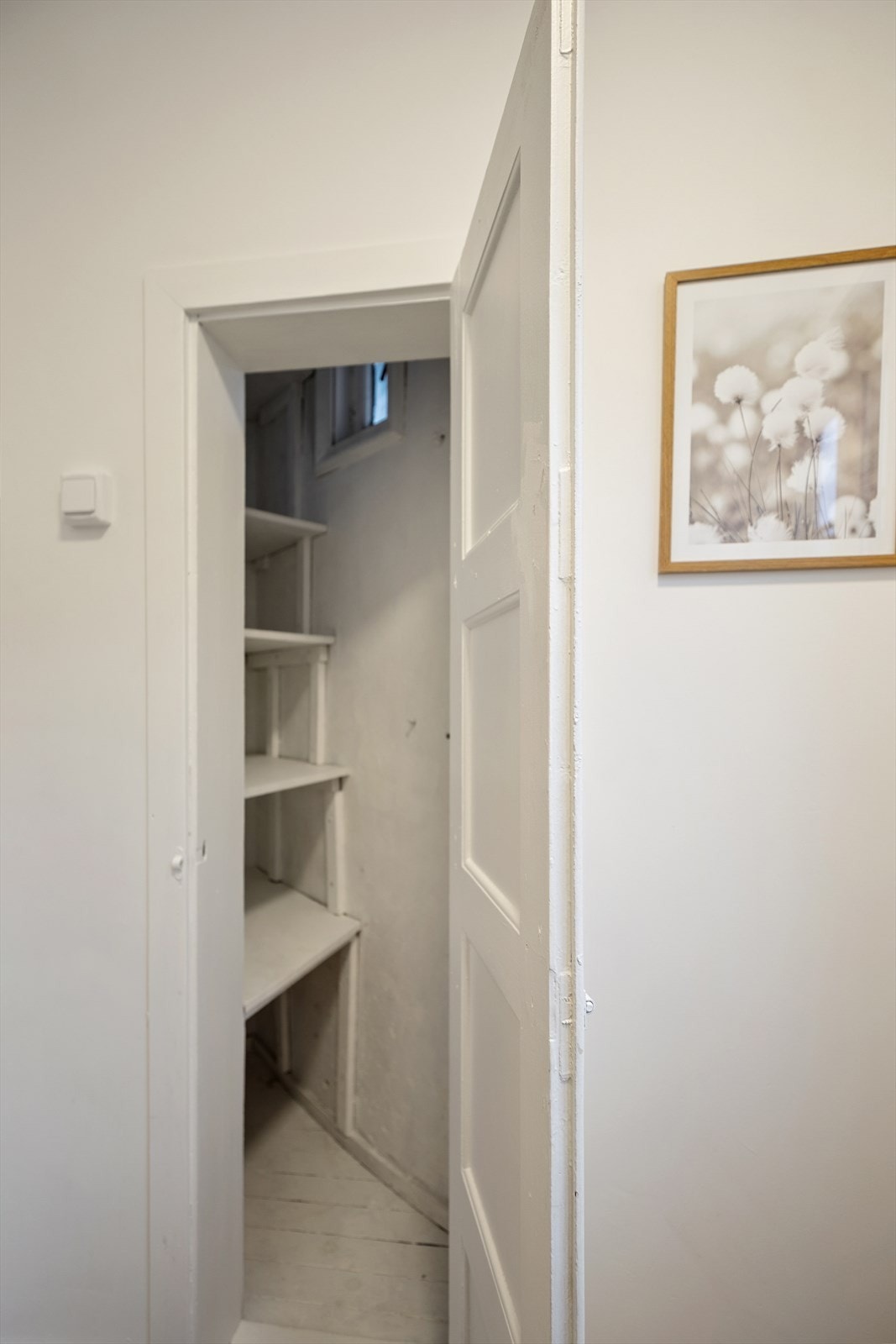 Praktisk innvendig kott/matbod med hyller og god lagringsplass. Galleribilde