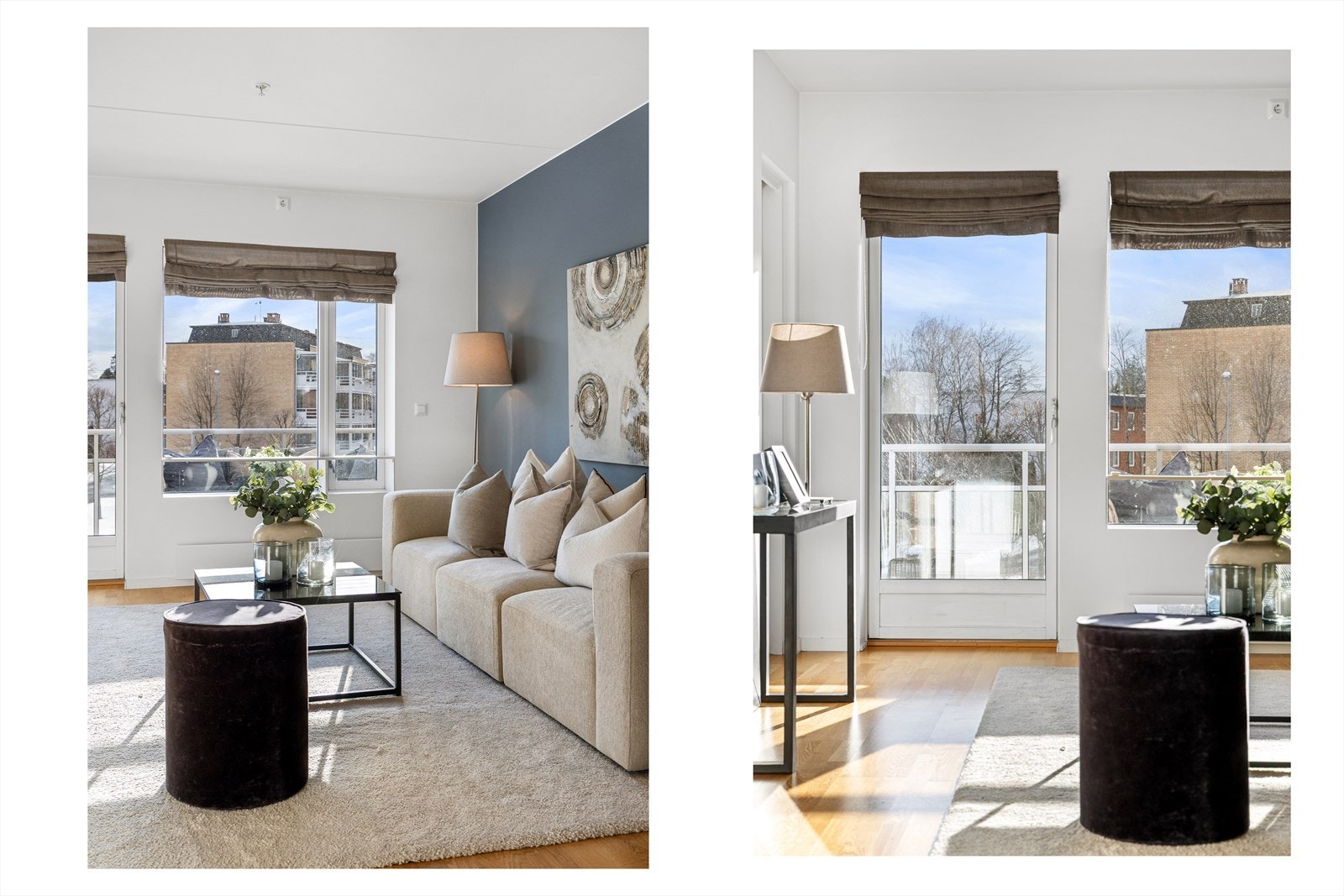 Fra stuen går man ut til boligens delvis overbygde balkong med gode solforhold. Galleribilde