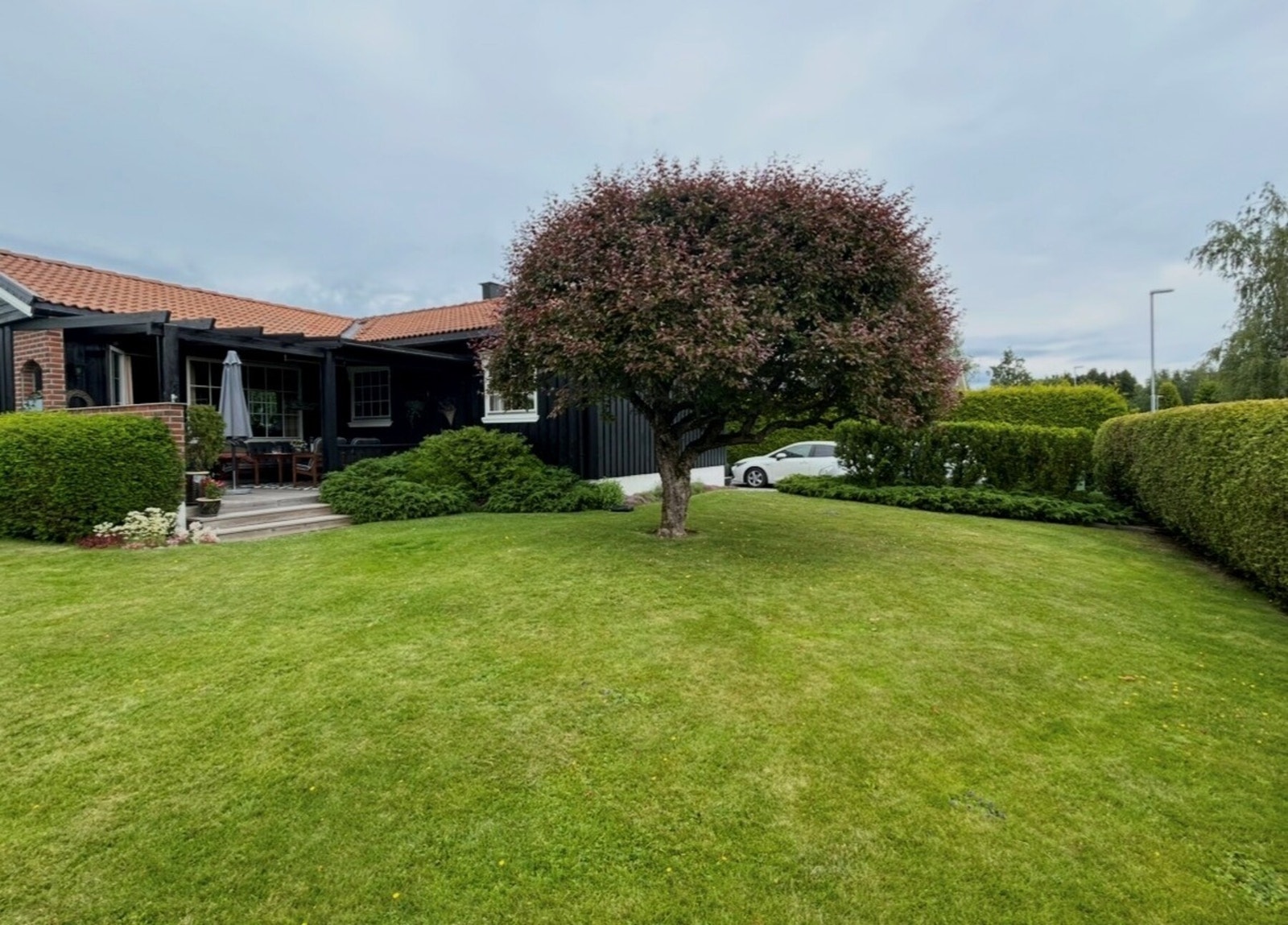 Selgers egne sommerbilder som viser til det svært pent opparbeidede hageområdet. Galleribilde