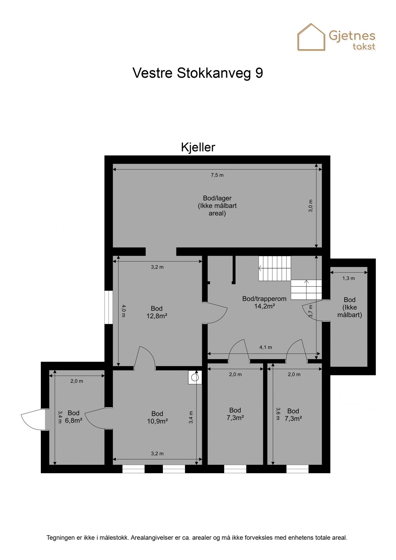 Planløsning kjeller med lagringsrom. Galleribilde