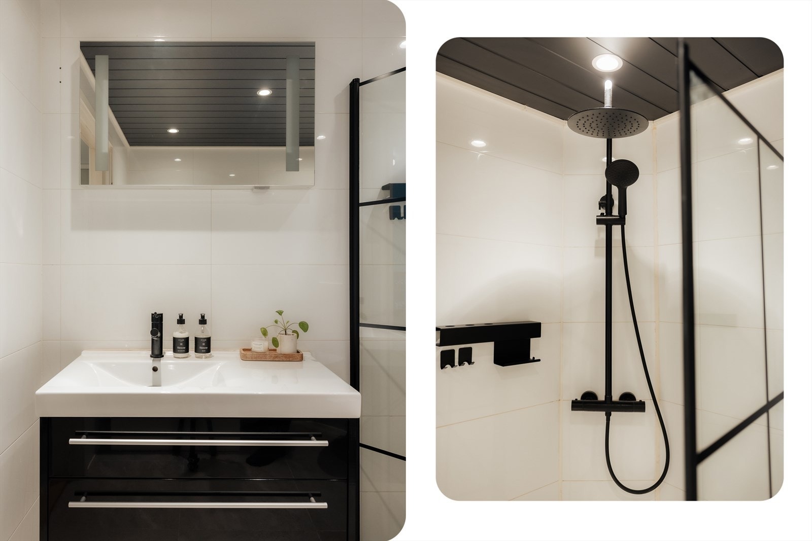 Badet er helfliset og har varmekabler i gulv Galleribilde