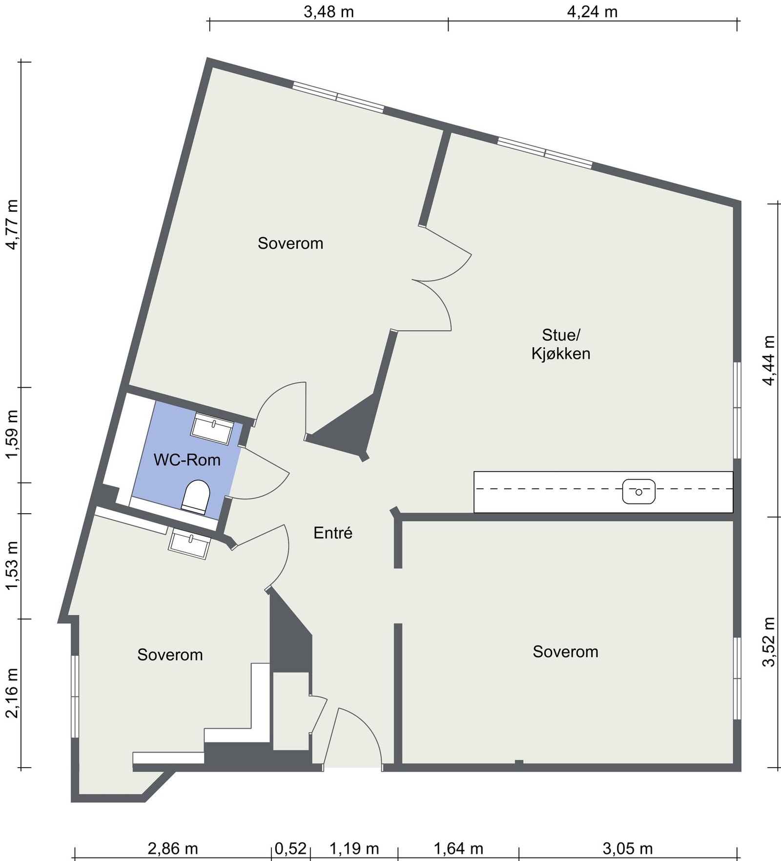 Alternativ planskisse med 3 soverom. Galleribilde