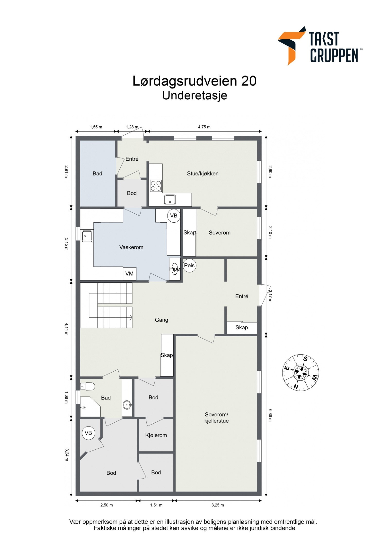 Plantegning kjeller m/ hybel. Galleribilde