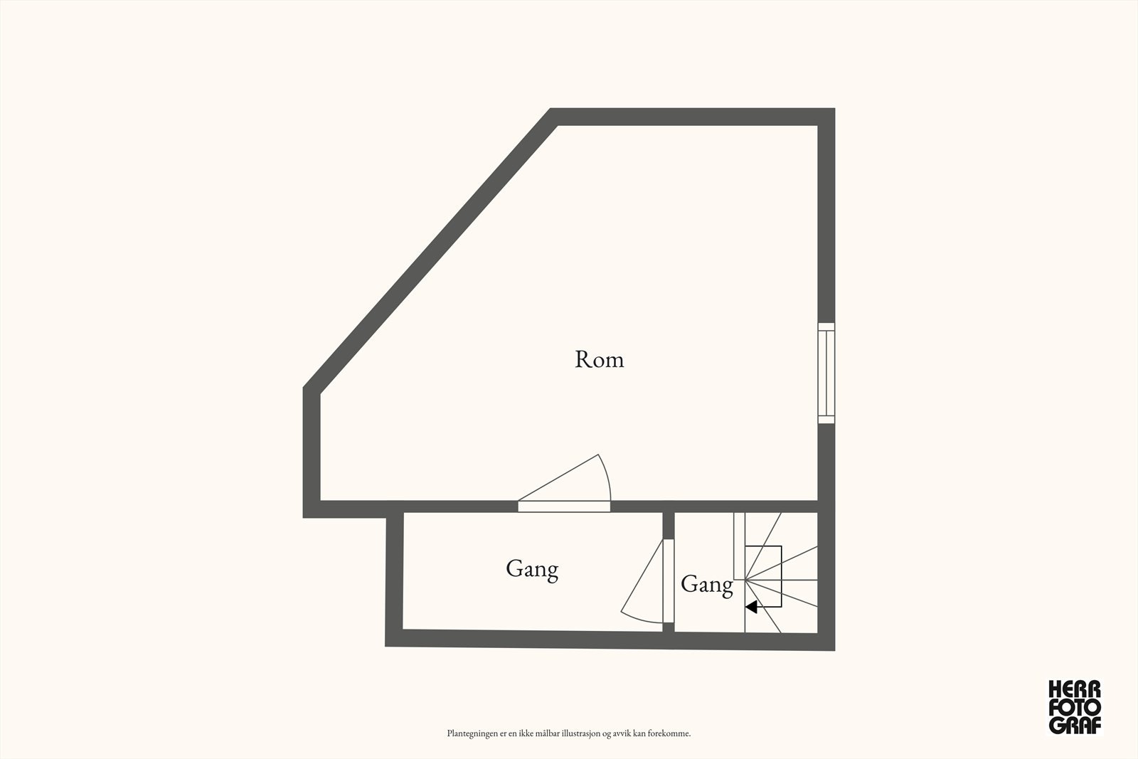 Plantegning til loftsrom leiligheten disponerer. Gang opp til loftsrom er fellesareal ihht. seksjonering. Galleribilde
