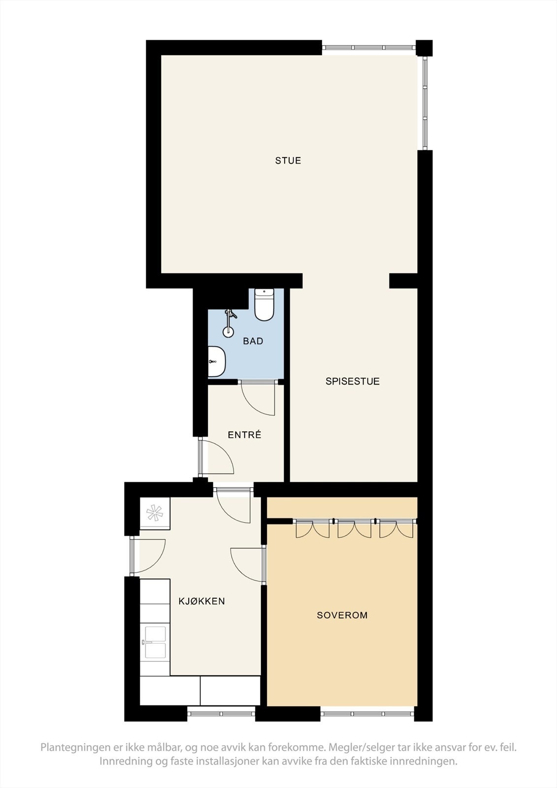 Plantegning - stor 2-roms aksjeleilighet med god planløsning og tydelig potensial. Galleribilde