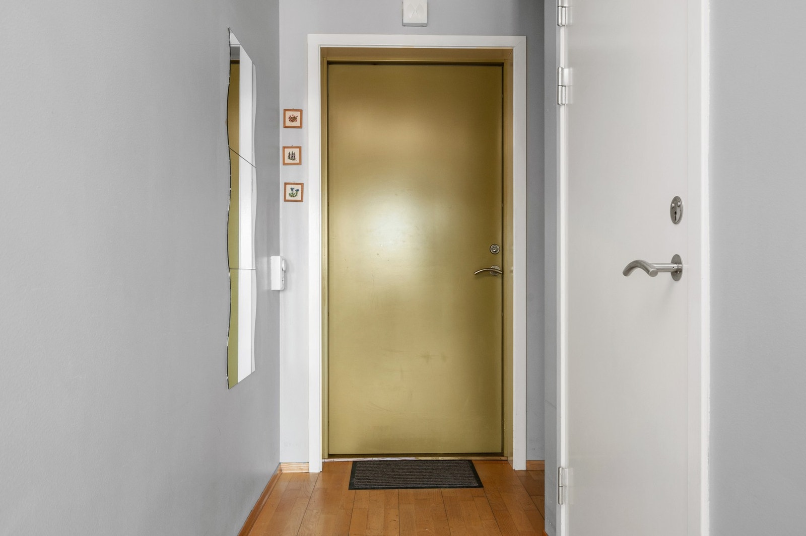 Lys og innbydende entrè. Inngang til soverom til høyre i bildet. Galleribilde