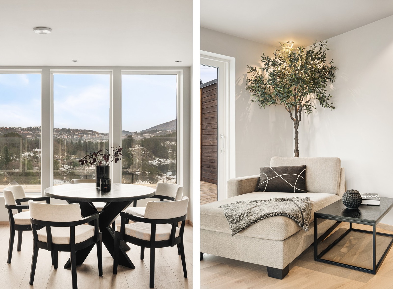 Det er god plass til en sofagruppe, stuebord og en hyggelig spisegruppe. Galleribilde