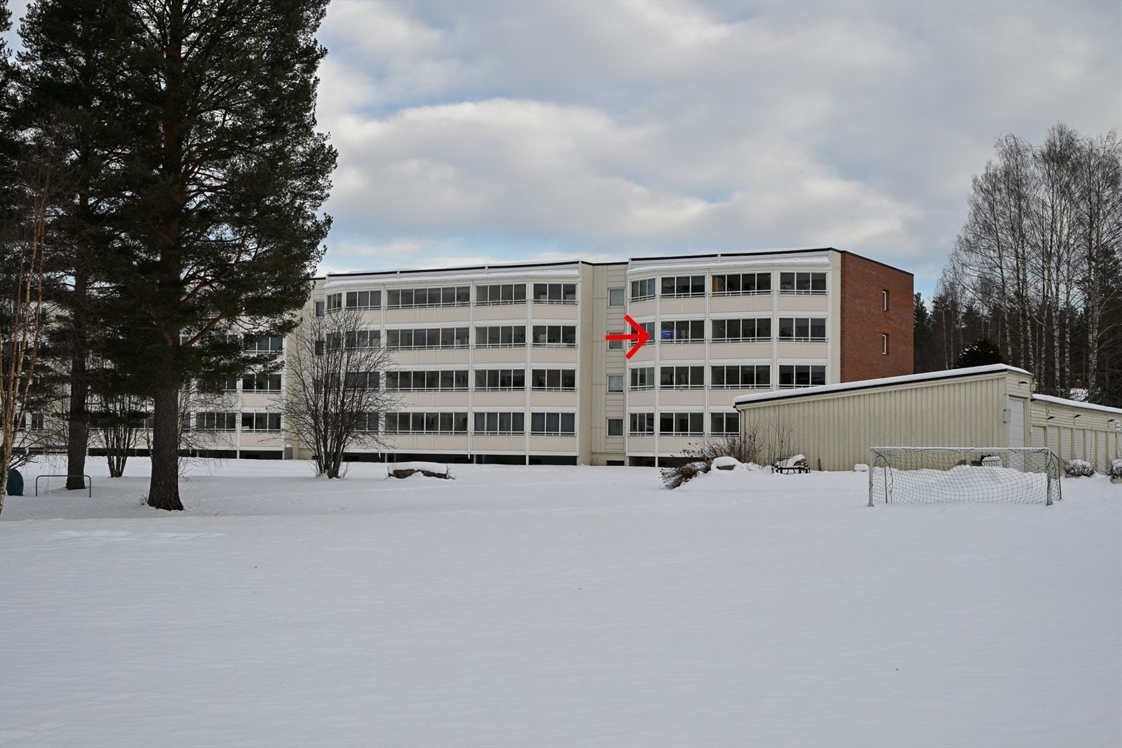 Pilen viser leilighetens beliggenhet i bygget. Galleribilde
