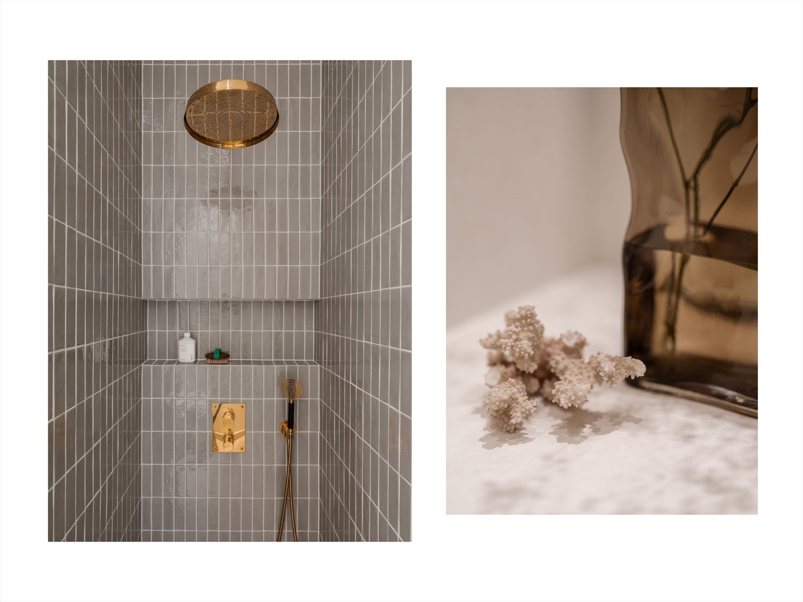 Romslig dusjnisje med plassbygget hylle til såpe etc. Galleribilde