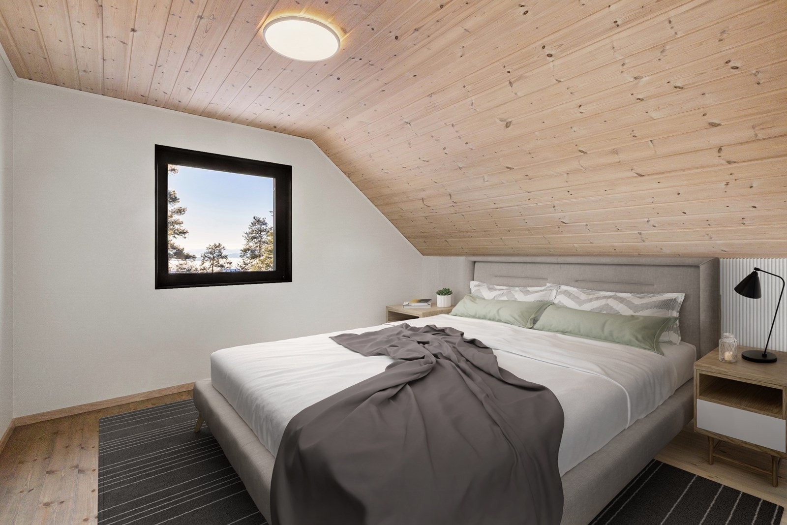 Soverommene i 2. etasje er av god størrelse og har plass til dobbeltseng, nattbord og garderobeløsning. Galleribilde