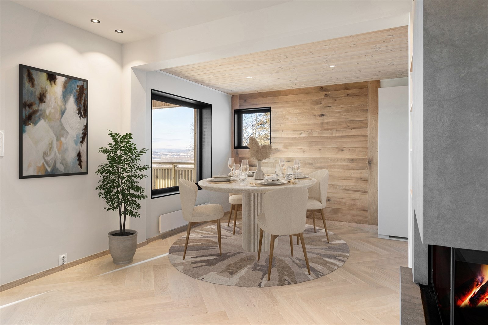 Ved kjøkkenet er det god plass til en hyggelig spisestue. (Digitalt stylet) Galleribilde