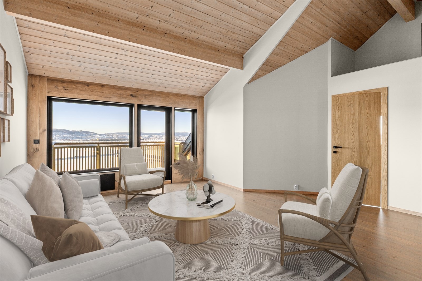 Det er gode innredningsmuligheter i stuen - perfekt for barnefamilien! (Digitalt stylet) Galleribilde