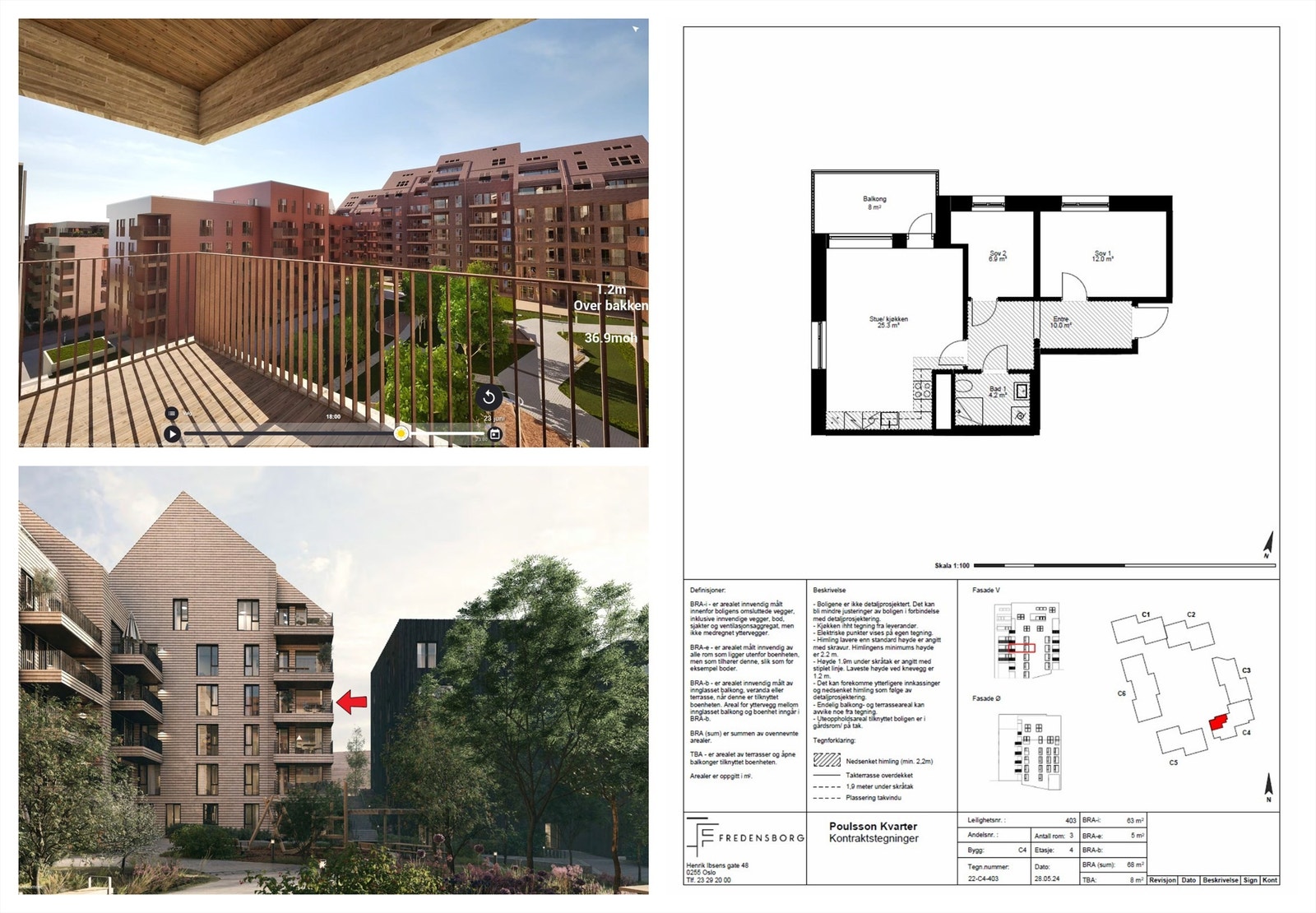 Salg av kontraktsposisjon | 3-roms hjørneleilighet i byggets 4. etasje, med nordvestvendt balkong. Est. ferdig Q2 2027 Galleribilde