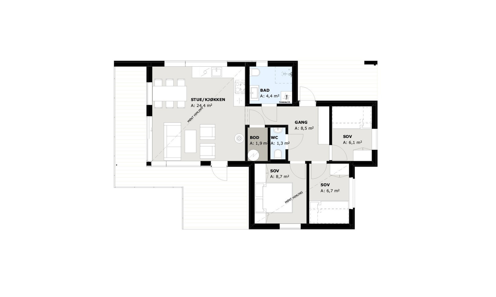 Plantegning hytta Rondane fra Norgeshus. Galleribilde