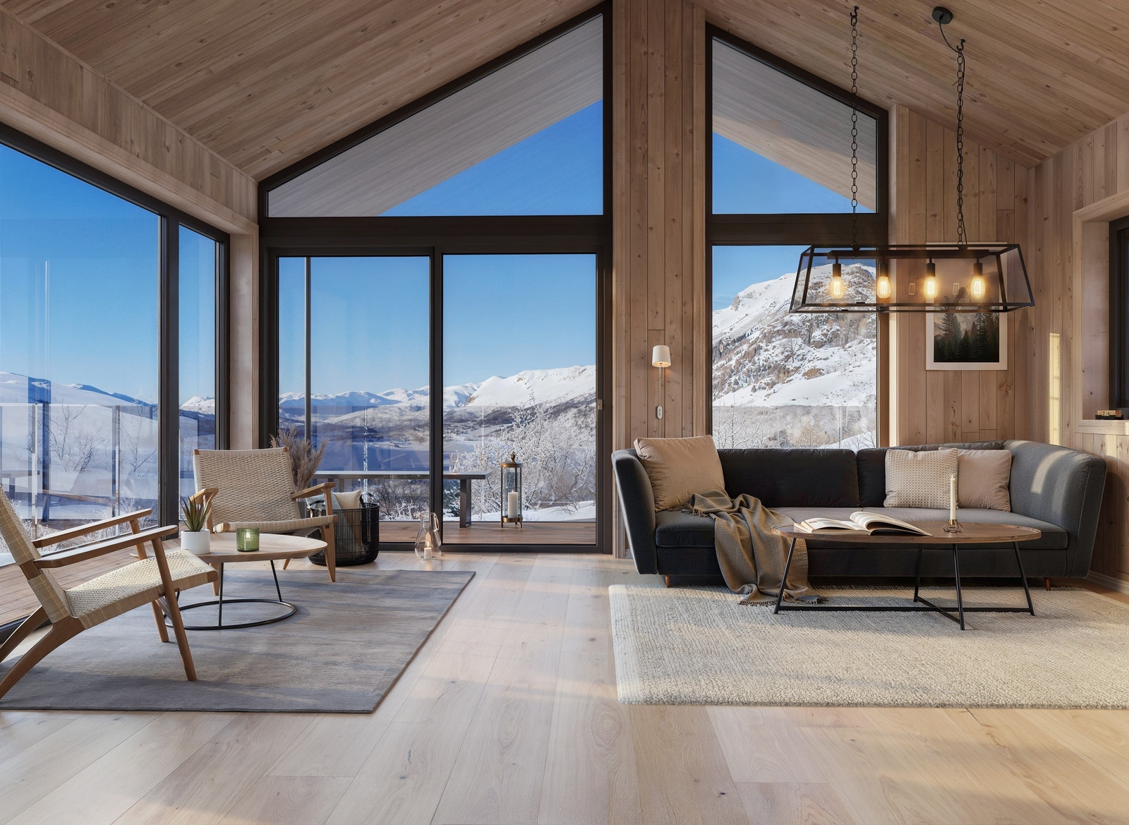 Panoramavinduer gir spektakulær utsikt og fyller stuen med lys – ekte høyfjellsfølelse hele året. Galleribilde