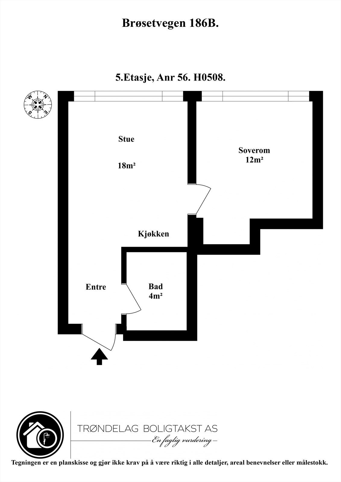 Planskisse for leiligheten i 5.etasje. Galleribilde
